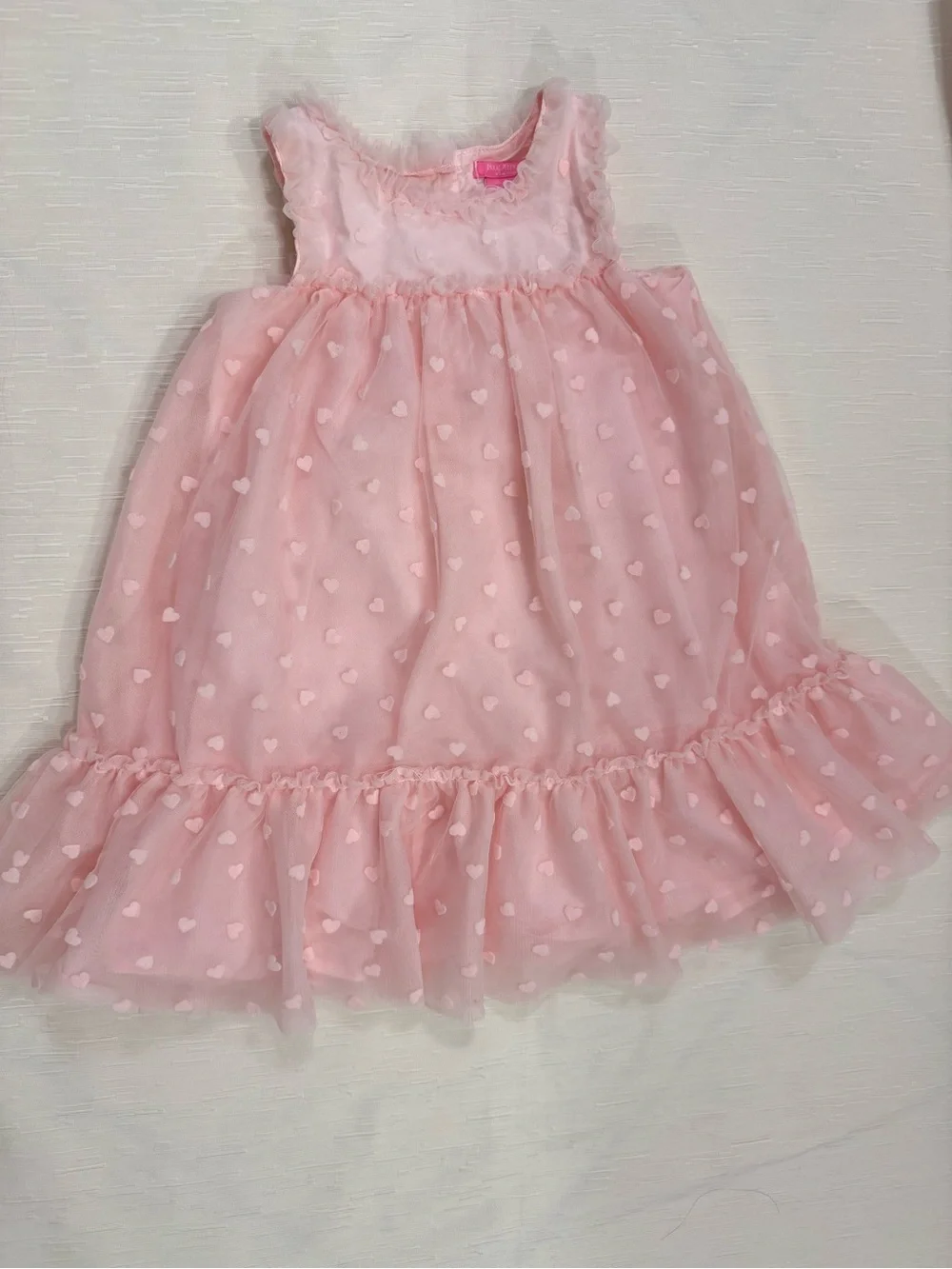 Isaac Mizrahi Girls Pink Swiss Dot Heart Tulle Dress Size 5T EUC